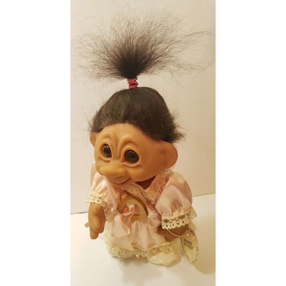 Dam Troll Little Bo Peep Doll Pink White Polka Dot Dress Brown Hair Norfin Tag